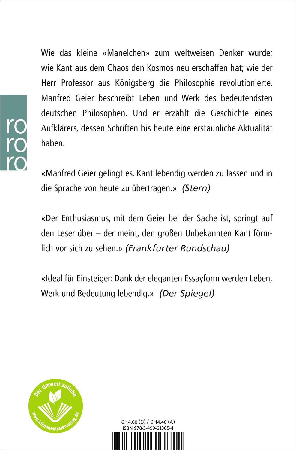 Rückseite: 9783499613654 | Kants Welt | Manfred Geier | Taschenbuch | Rowohlt Monographie | 2005