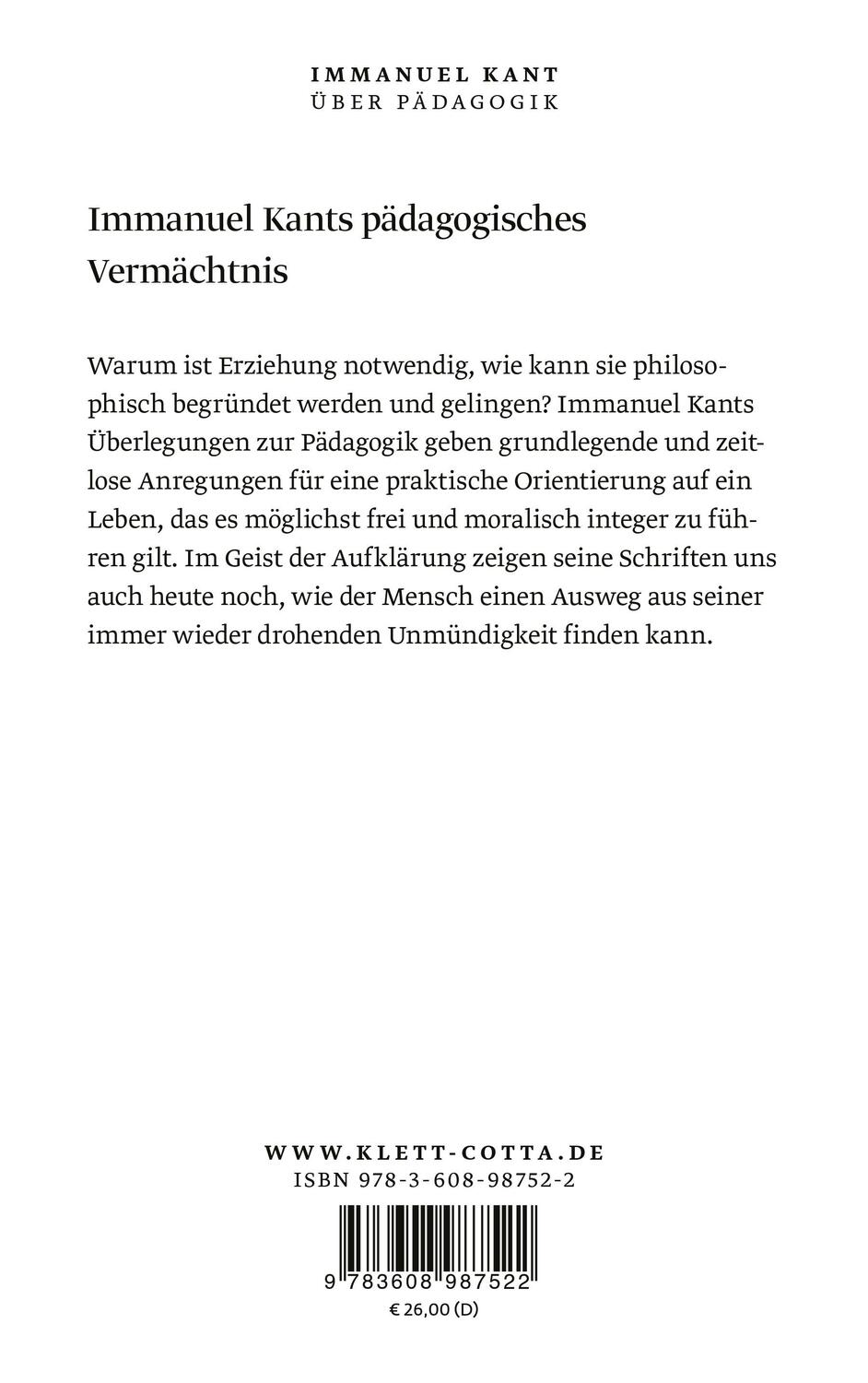 Rückseite: 9783608987522 | Über Pädagogik | Anleitung zur Freiheit | Immanuel Kant | Taschenbuch