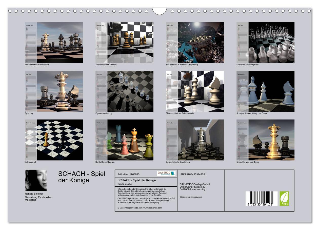 Bild: 9783435394128 | SCHACH - Spiel der Könige (Wandkalender 2025 DIN A3 quer), CALVENDO...