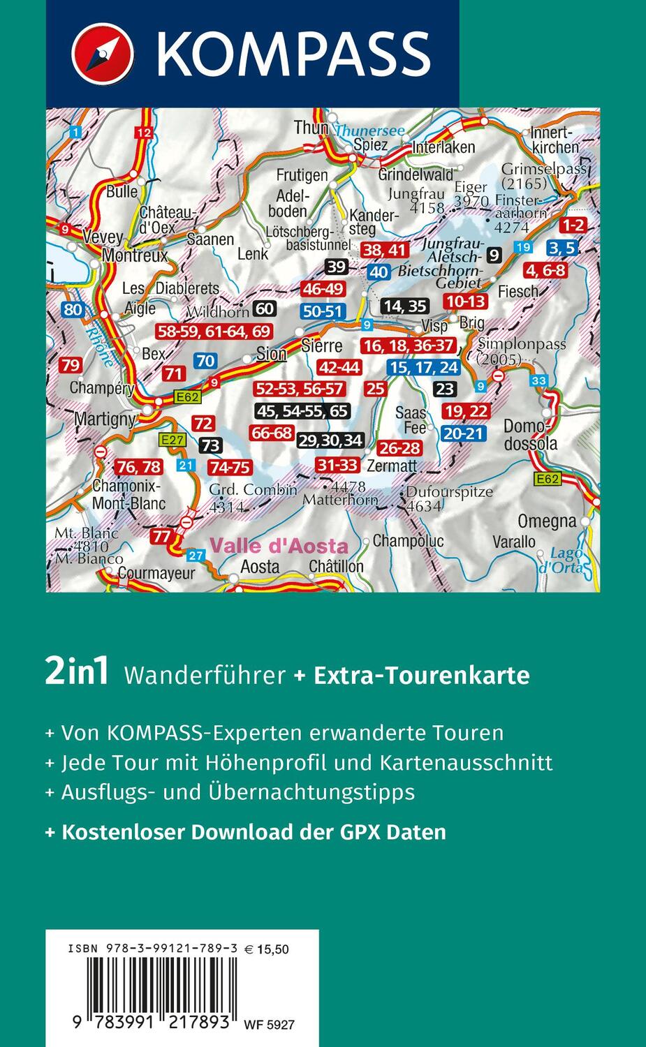 Rückseite: 9783991217893 | KOMPASS Wanderführer Wallis, 80 Touren | Wolfgang Heitzmann | Buch
