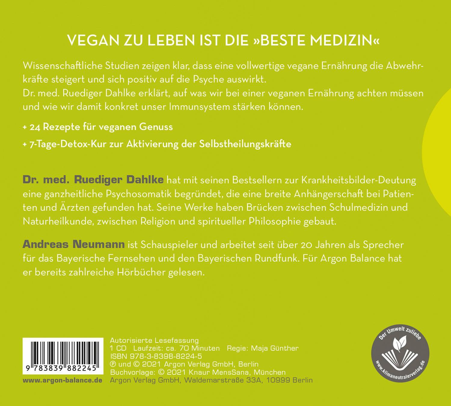 Rückseite: 9783839882245 | Immunbooster vegan | Ruediger Dahlke | Audio-CD | Immunbooster | 2021