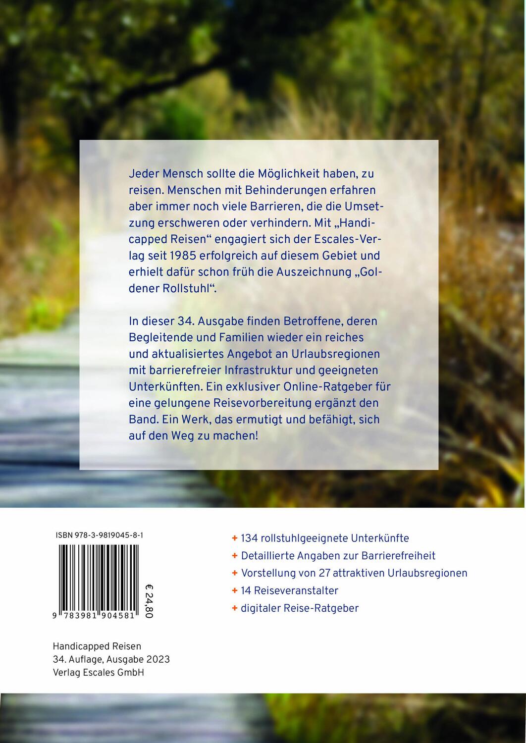 Rückseite: 9783981904581 | Handicapped-Reisen | Yvo Escales (u. a.) | Taschenbuch | Deutsch