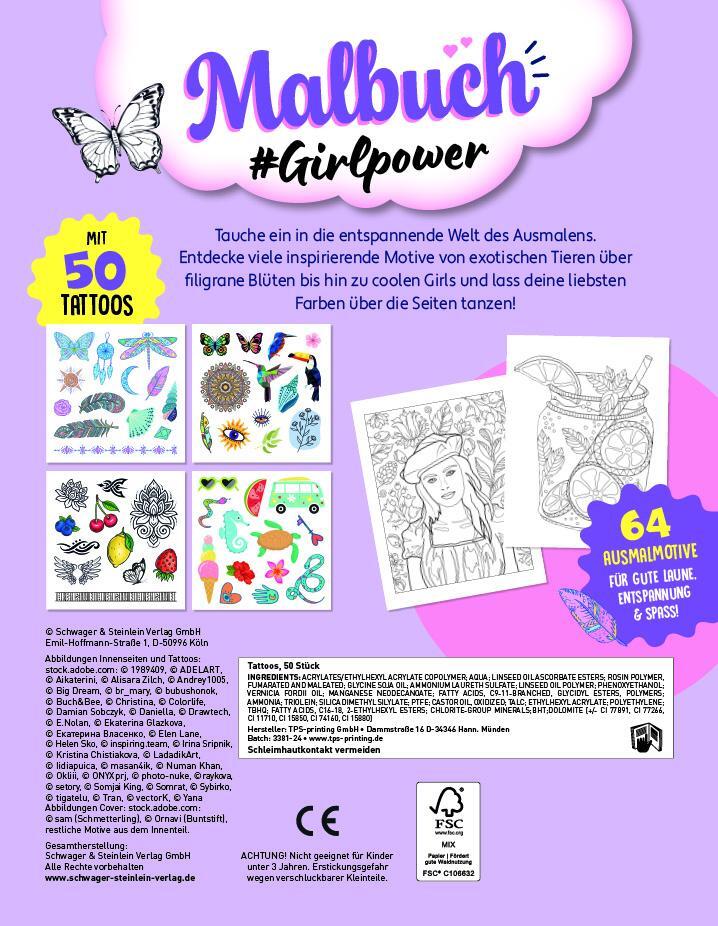 Rückseite: 9783849945619 | Malbuch Girlpower mit 50 Tattoos | Schwager &amp; Steinlein Verlag | Buch