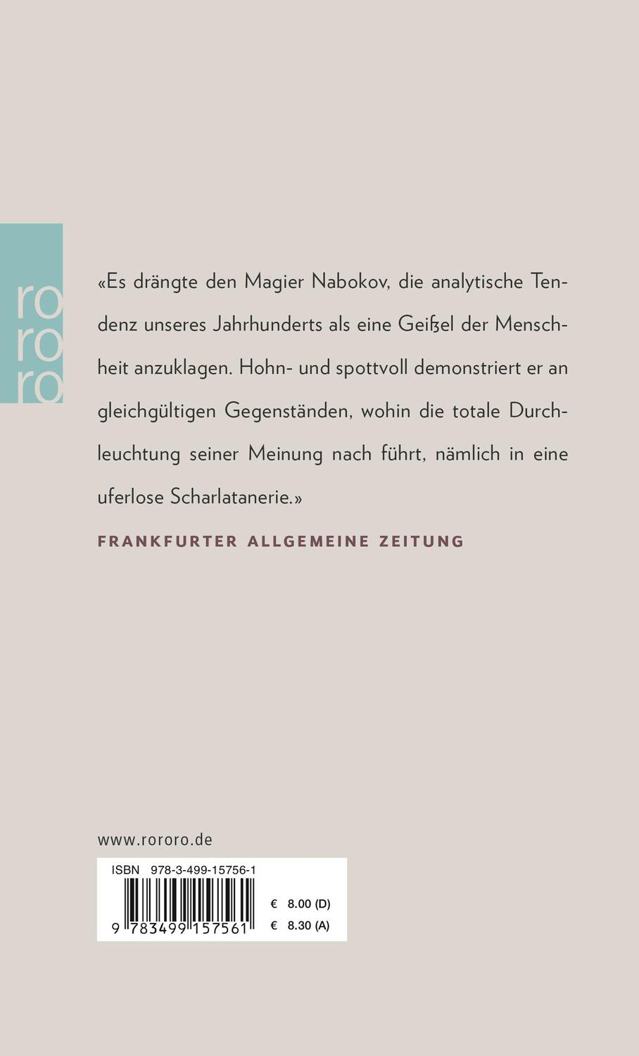 Rückseite: 9783499157561 | Durchsichtige Dinge | Vladimir Nabokov | Taschenbuch | Paperback