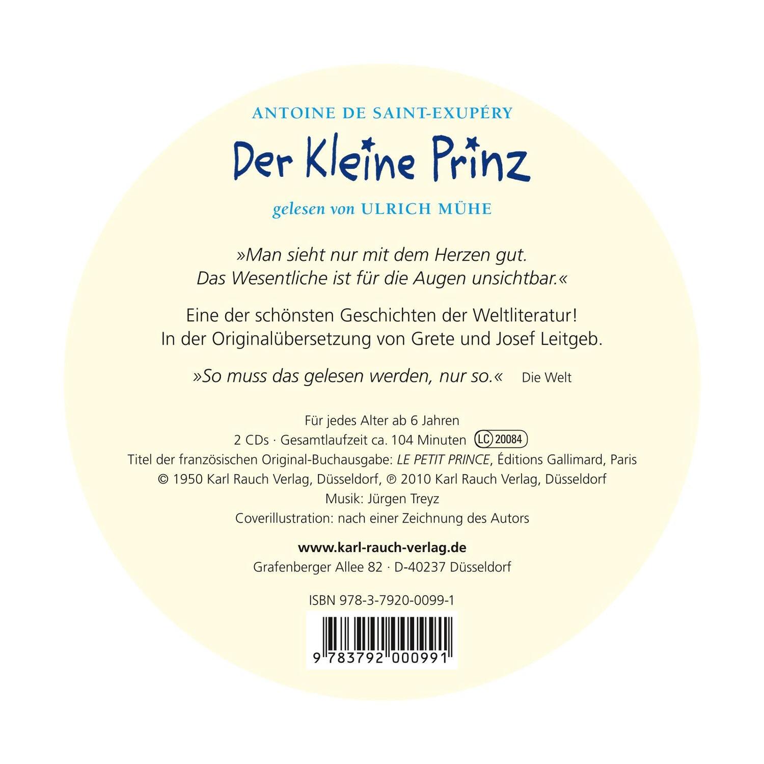 Rückseite: 9783792000991 | Der Kleine Prinz | Das Hörbuch | Antoine de Saint-Exupéry | Audio-CD