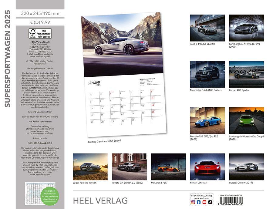 Bild: 9783966648608 | Supersportwagen Kalender 2025 | Eintragkalender Supercars | Stein