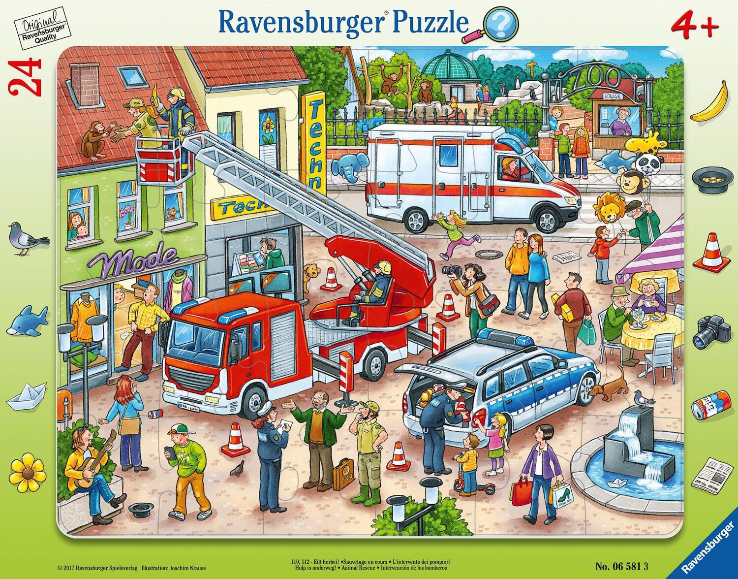Cover: 4005556065813 | 110, 112 - Eilt herbei! 24 Teile Rahmenpuzzle | Spiel | Deutsch | 2017