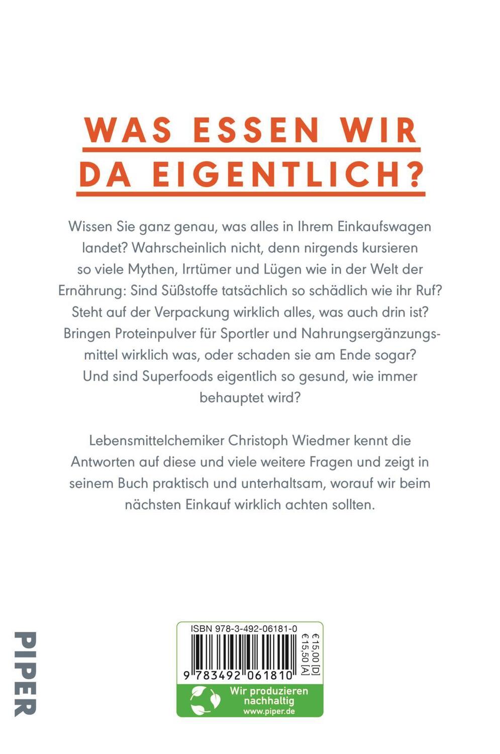 Rückseite: 9783492061810 | Lebensmittellügen | Christoph Wiedmer | Taschenbuch | Deutsch | 2022