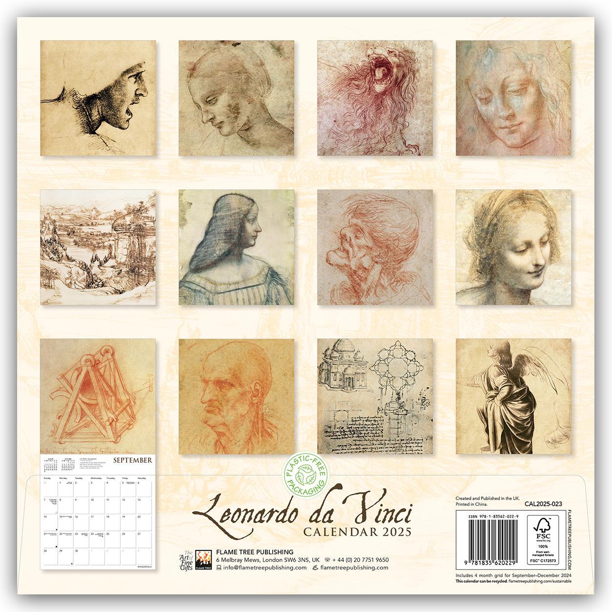 Rückseite: 9781835620229 | Leonardo da Vinci 2025 | Tree Flame | Kalender | 14 S. | Englisch