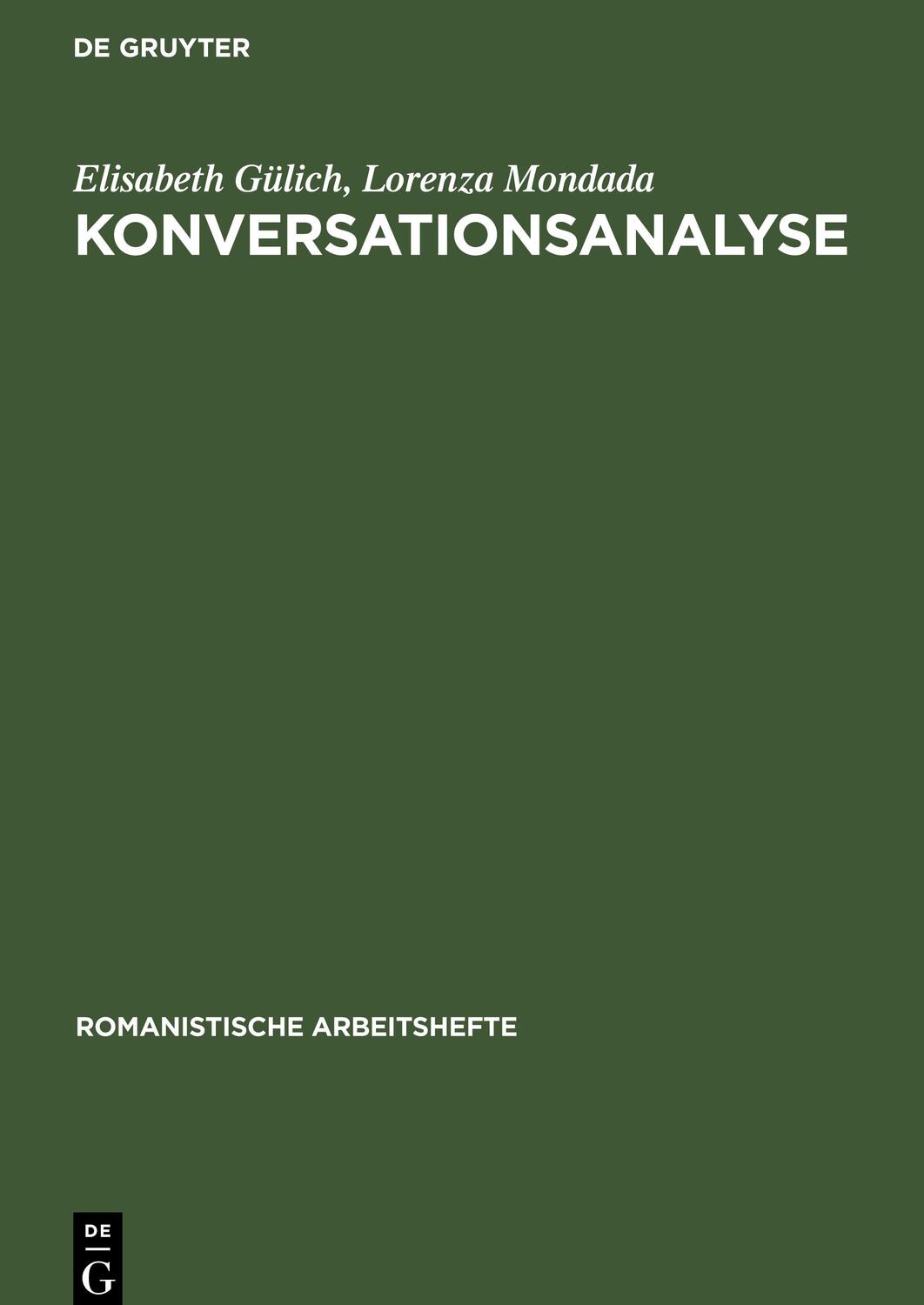 Cover: 9783484540538 | Konversationsanalyse | Eine Einführung am Beispiel des Französischen