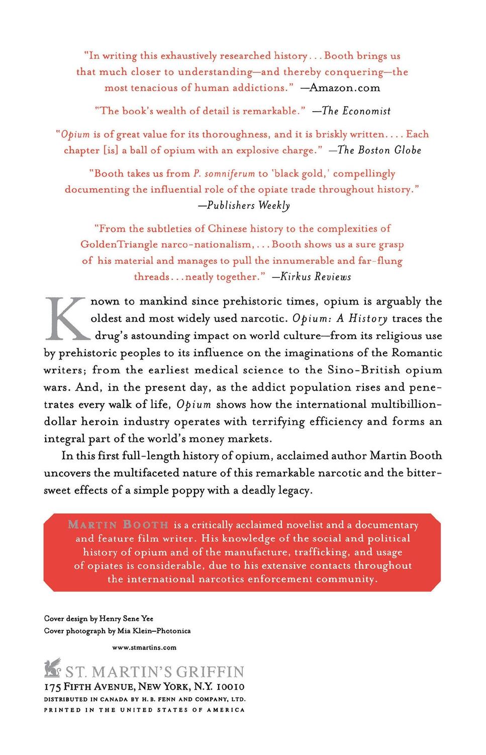 Rückseite: 9780312206673 | Opium | A History | Martin Booth | Taschenbuch | Paperback | Englisch