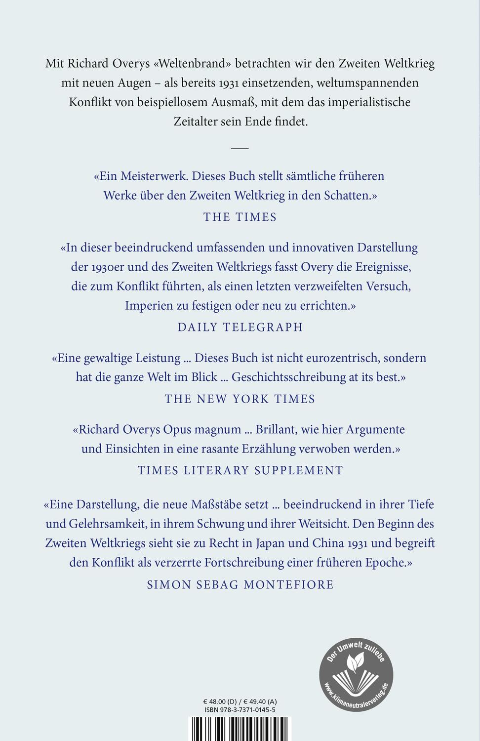 Rückseite: 9783737101455 | Weltenbrand | Richard Overy | Buch | 1520 S. | Deutsch | 2023