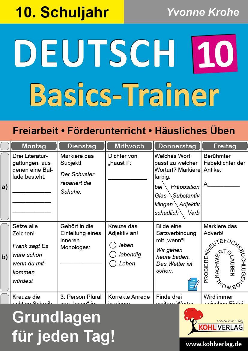 Cover: 9783988411211 | Deutsch-Basics-Trainer / Klasse 10 | Yvonne Krohe | Taschenbuch | 2023