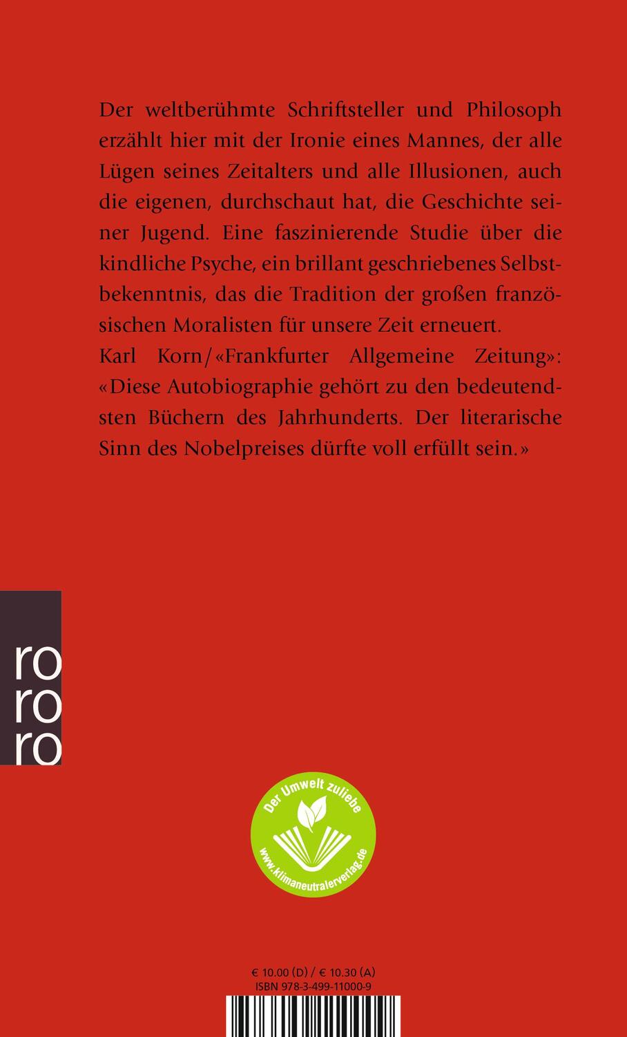 Rückseite: 9783499110009 | Die Wörter | Jean-Paul Sartre | Taschenbuch | Deutsch