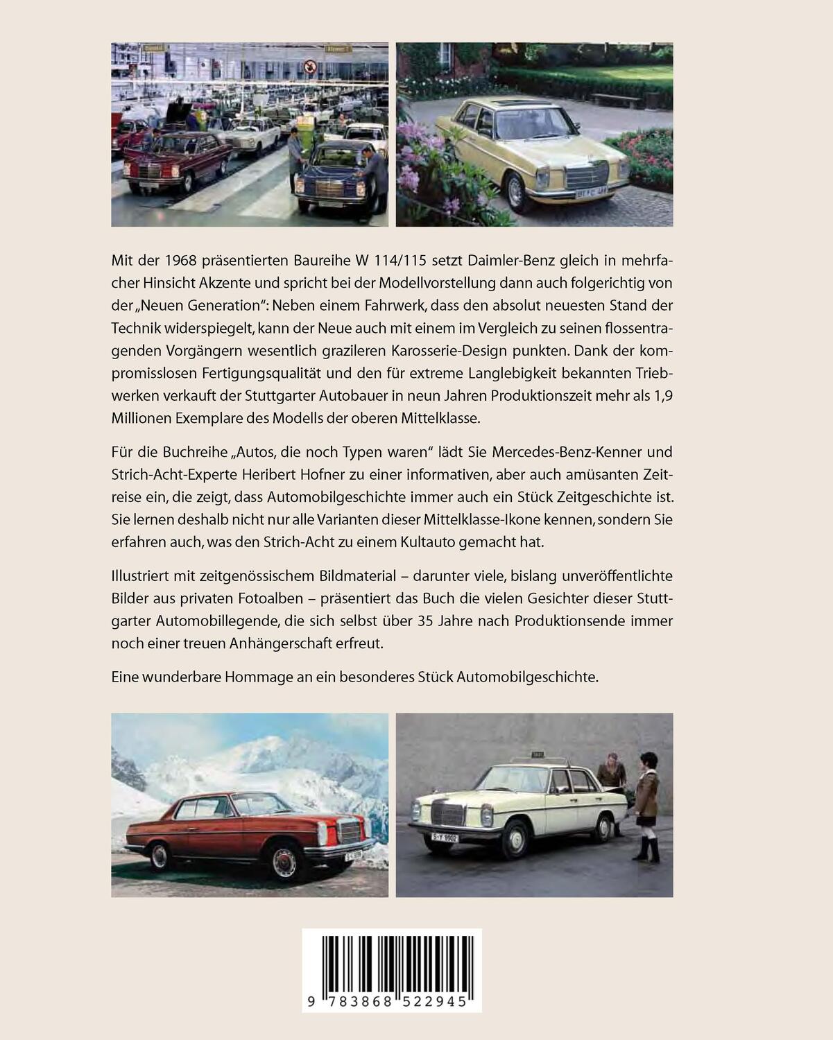 Rückseite: 9783868522945 | Mercedes-Benz Strich-8 Modelle 200 - 280 E | Heribert Hofner | Buch