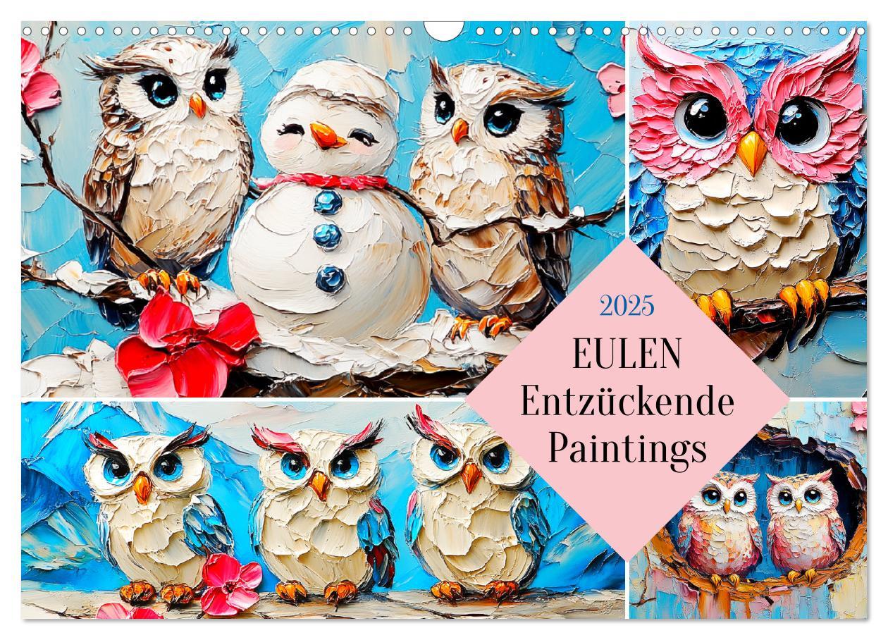 Cover: 9783457199015 | Eulen. Entzückende Paintings (Wandkalender 2025 DIN A3 quer),...