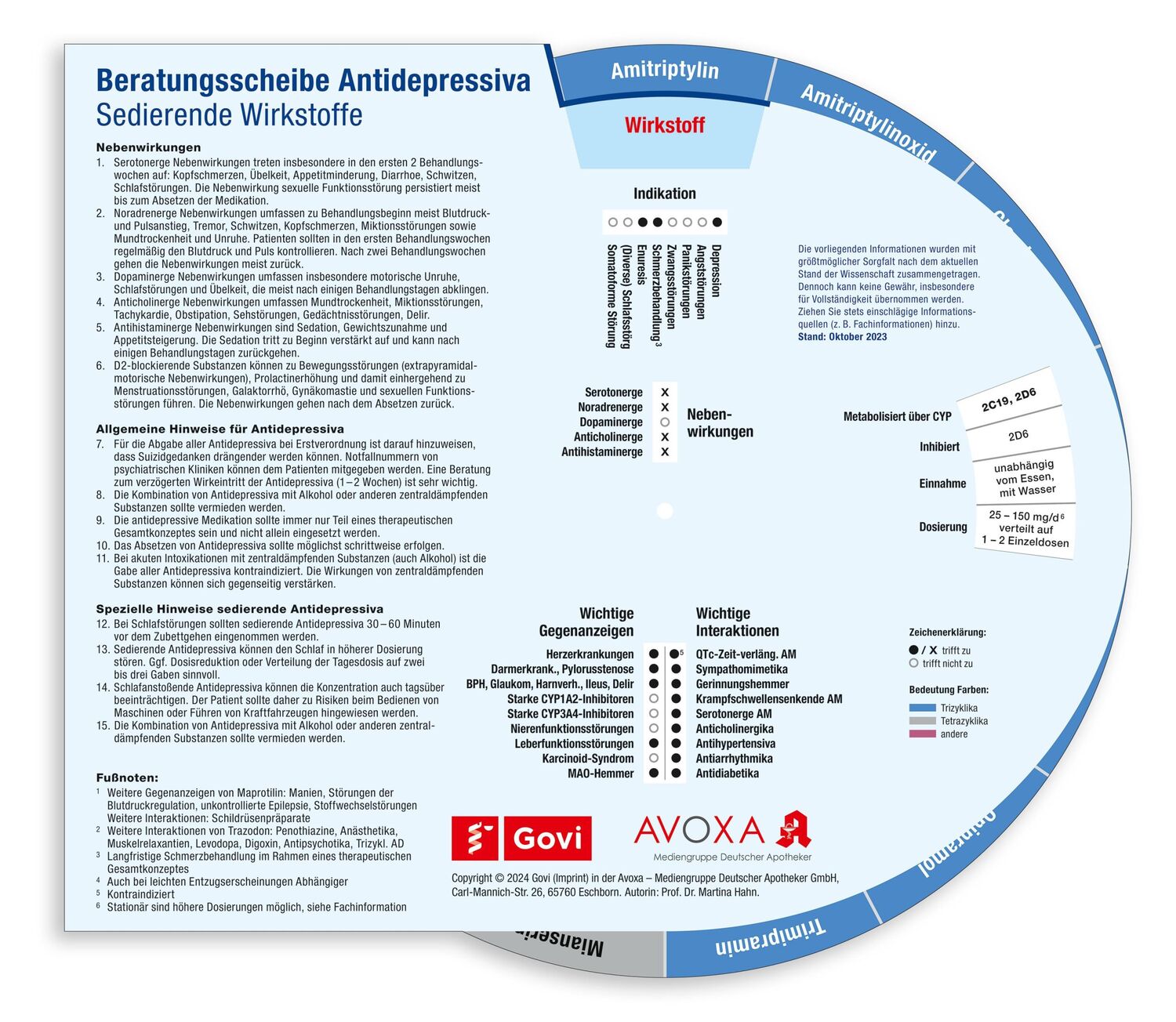 Cover: 4019547001315 | Beratungsscheibe Antidepressiva | Martina Hahn | Stück | Govi | 2 S.