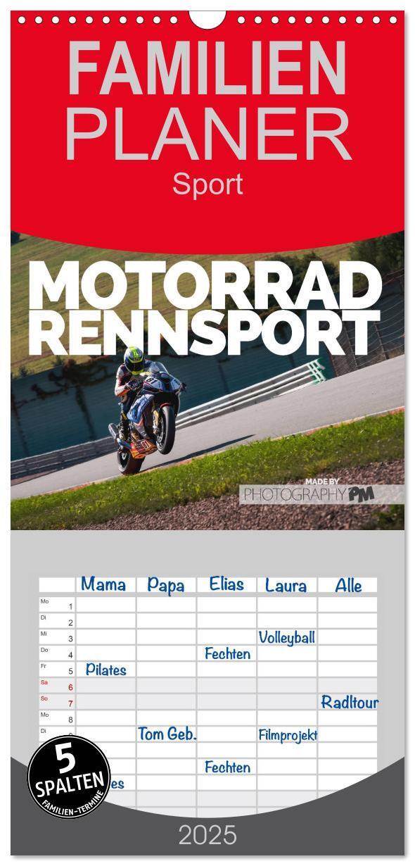 Cover: 9783457108697 | Familienplaner 2025 - Motorrad Rennsport mit 5 Spalten...