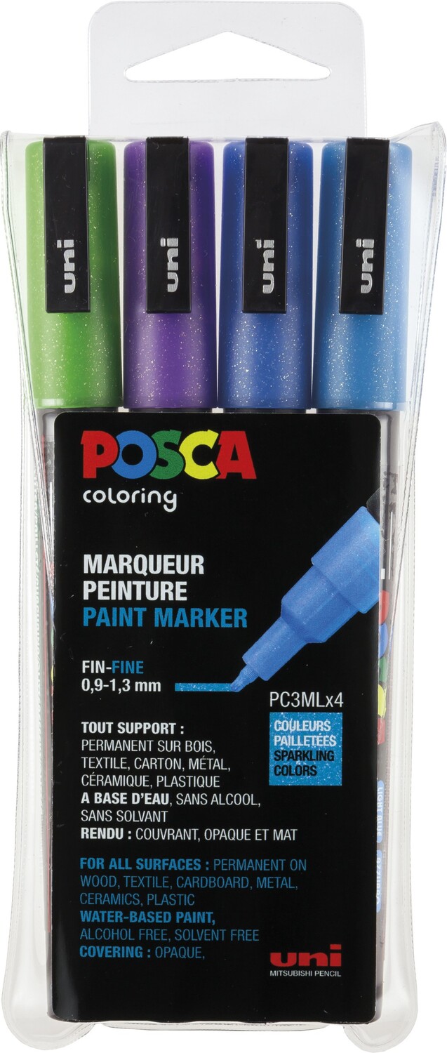 Cover: 3296280033396 | uni-ball Marker POSCA PC-3M Glitter kalte Farben 4er Set | 186512