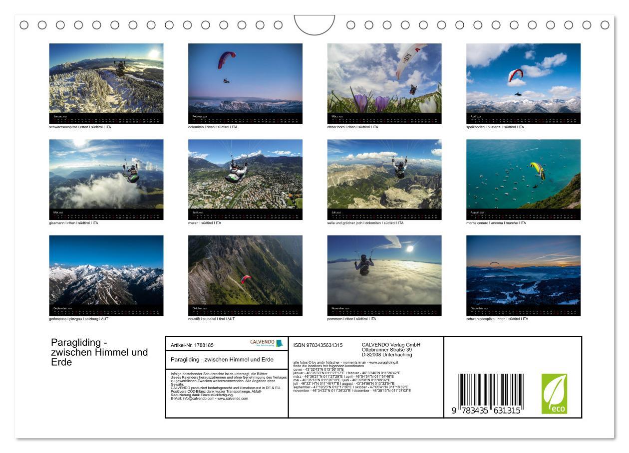 Bild: 9783435631315 | Paragliding - zwischen Himmel und Erde (Wandkalender 2025 DIN A4...