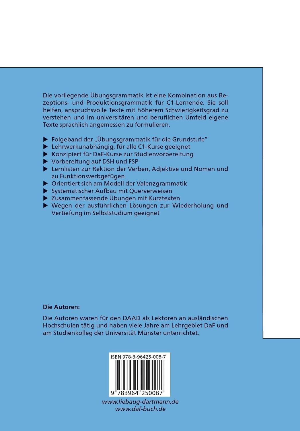 Rückseite: 9783964250087 | Die Blaue. Übungsgrammatik für C1 | Friedrich Clamer (u. a.) | Buch