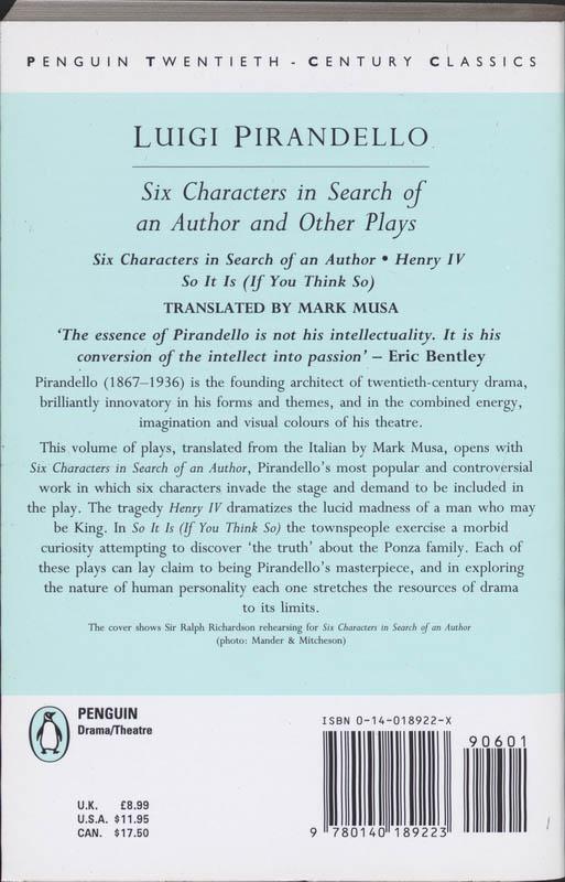 Rückseite: 9780140189223 | Six Characters in Search of an Author and Other Plays | Pirandello