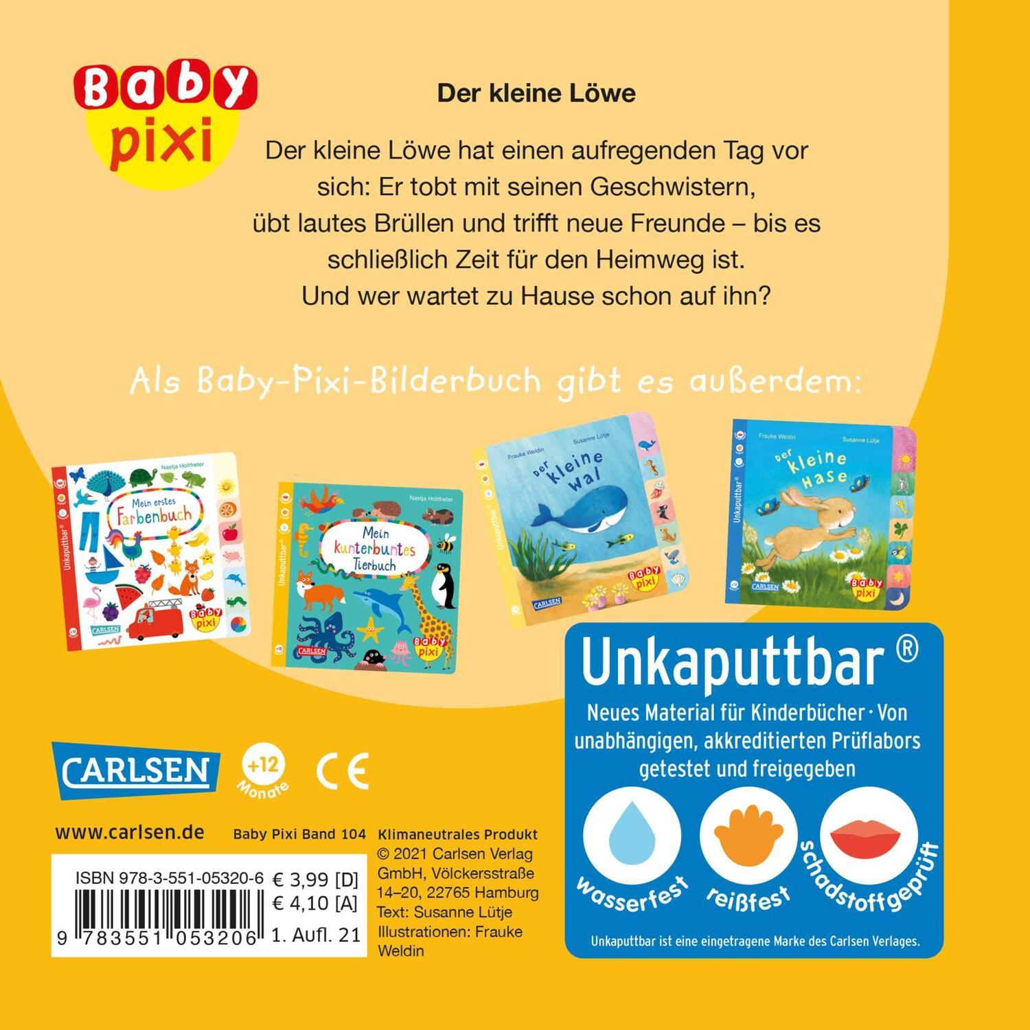 Rückseite: 9783551053206 | Baby Pixi (unkaputtbar) 104: Der kleine Löwe | Susanne Lütje | Buch