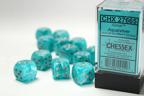 Cover: 601982025526 | Cirrus® 16mm d6 Aqua/silver Dice Block™ (12 dice) | deutsch | Chessex