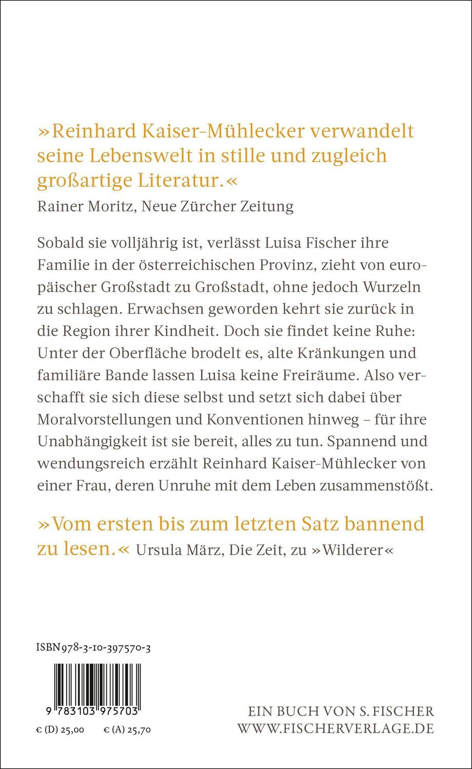 Rückseite: 9783103975703 | Brennende Felder | Roman | Reinhard Kaiser-Mühlecker | Buch | 368 S.