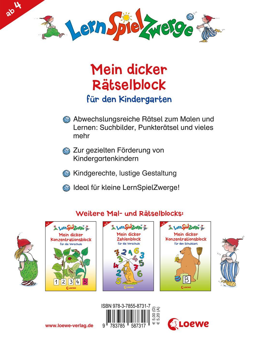Rückseite: 9783785587317 | LernSpielZwerge - Mein dicker Rätselblock für den Kindergarten | Buch