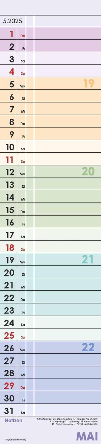 Bild: 4251732344504 | Streifenplaner Farbenfroh 2025 - Streifen-Kalender 11,3x49x5 cm -...