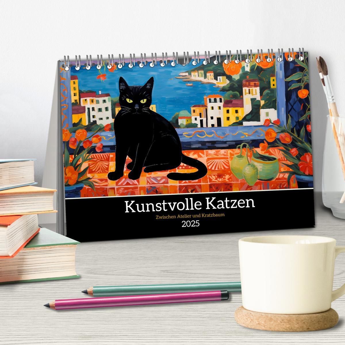 Bild: 9783383862519 | Kunstvolle Katzen (Tischkalender 2025 DIN A5 quer), CALVENDO...