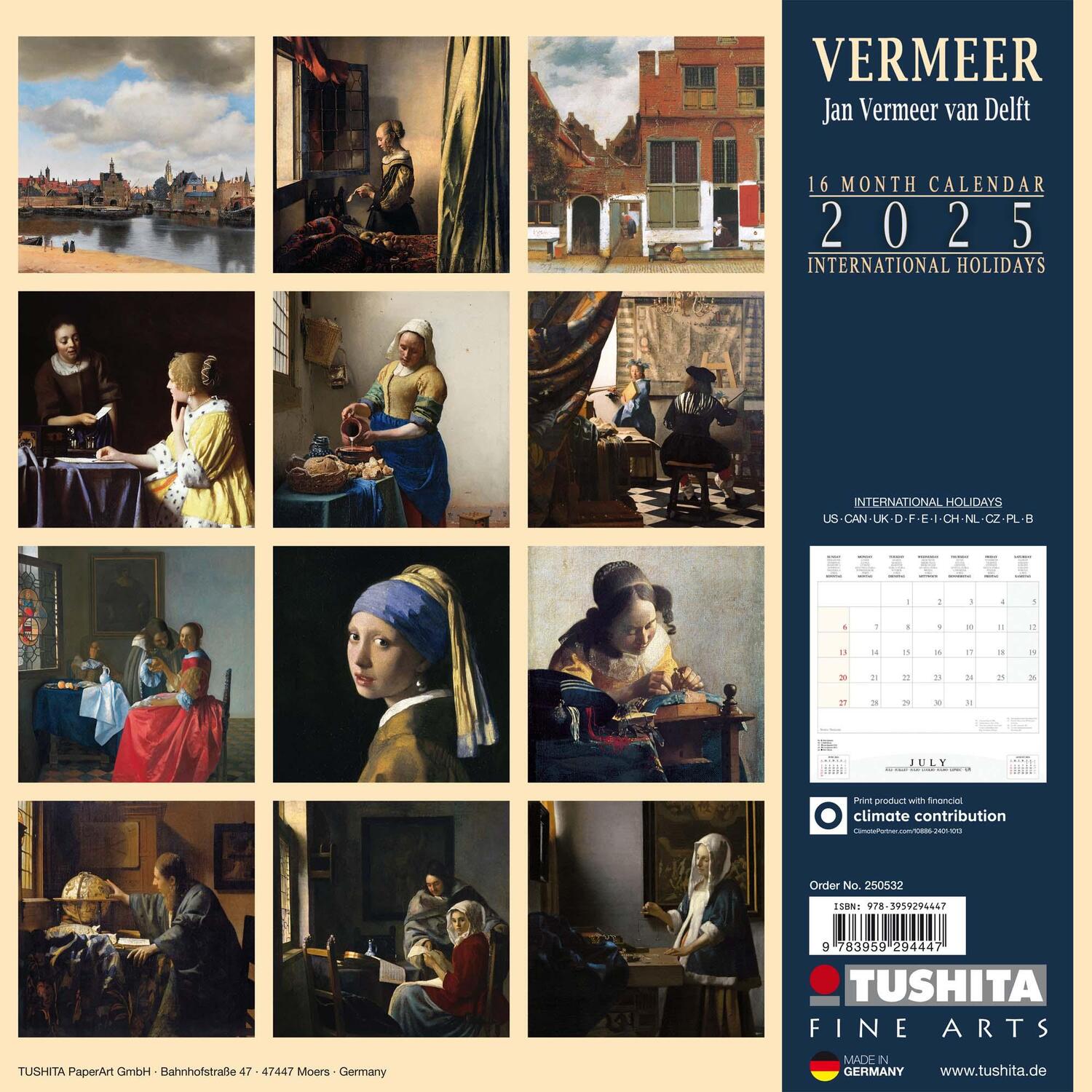 Rückseite: 9783959294447 | Jan Vermeer van Delft 2025 | Kalender 2025 | Kalender | 28 S. | 2025