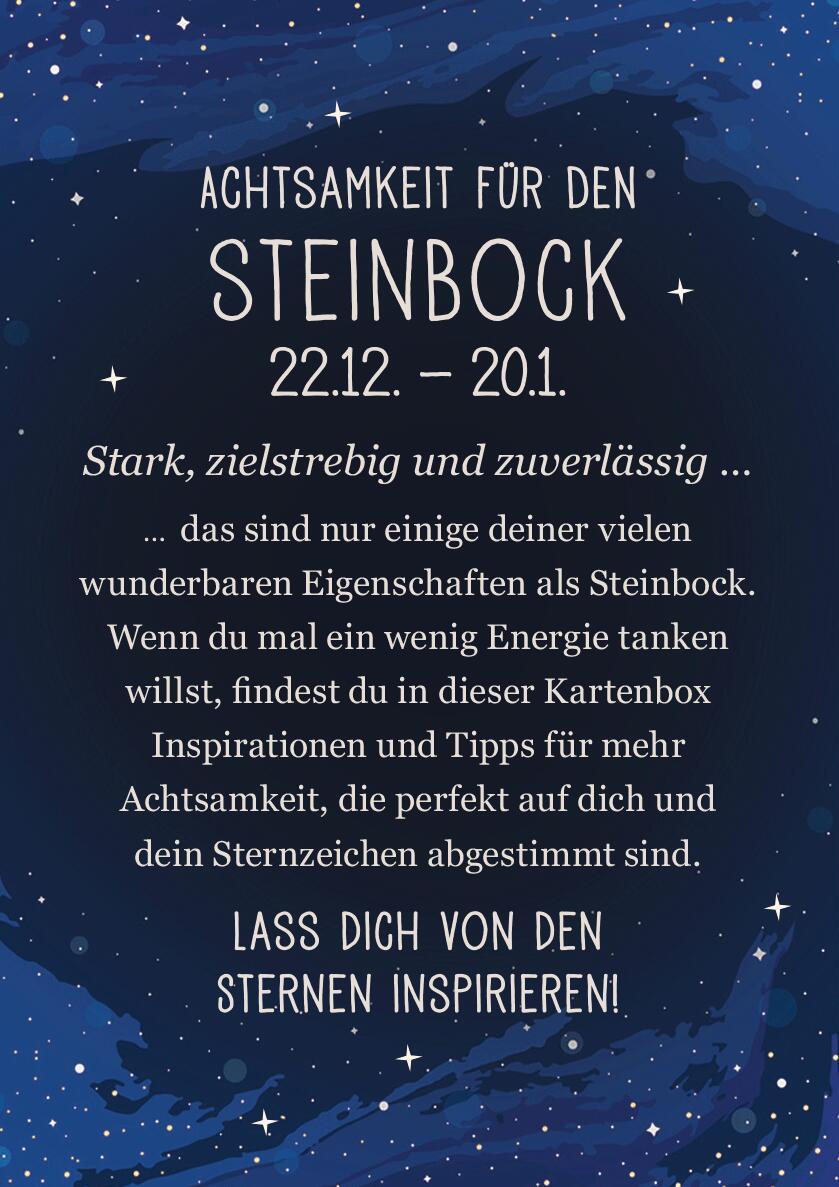 Rückseite: 9783845849744 | Achtsamkeit für den Steinbock | 50 Astro-Kärtchen | Taschenbuch | 2022