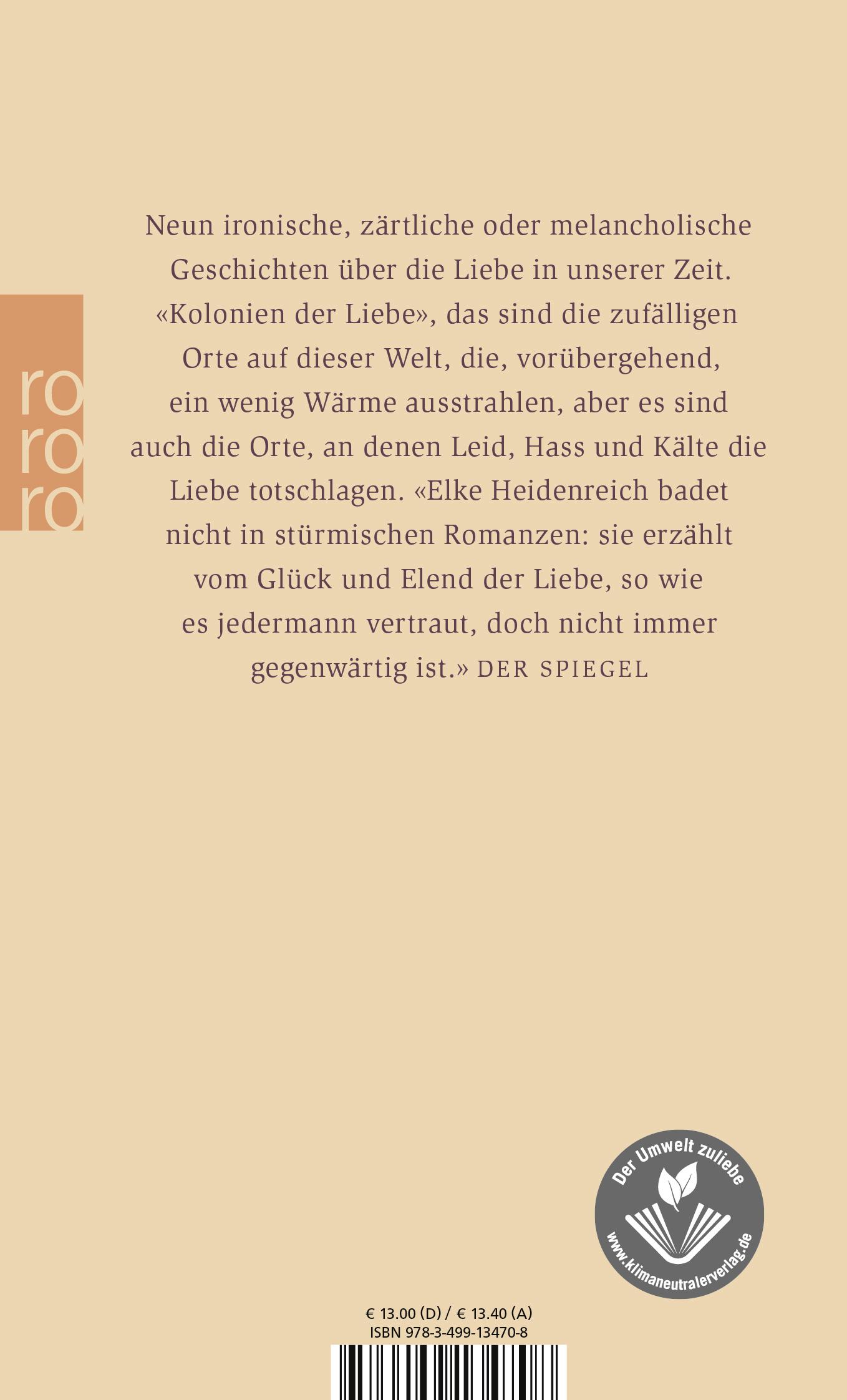 Rückseite: 9783499134708 | Kolonien der Liebe | Elke Heidenreich | Taschenbuch | 176 S. | Deutsch