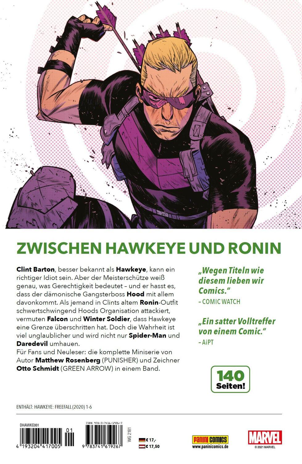 Rückseite: 9783741619267 | Hawkeye: Held in freiem Fall | Matthew Rosenberg (u. a.) | Taschenbuch