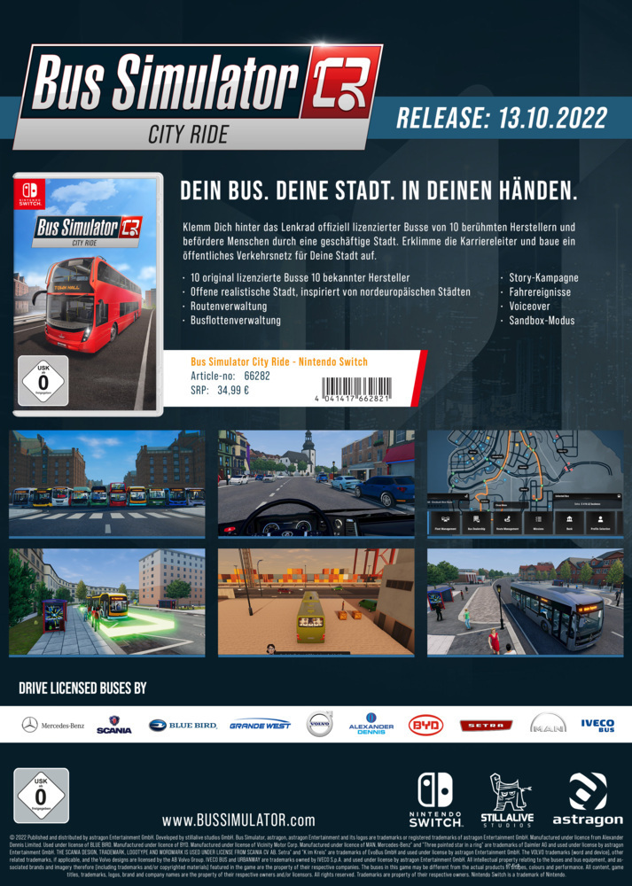 Cover: 4041417662821 | Bus Simulator: City Ride, 1 Nintendo Switch-Spiel | Stück | Deutsch