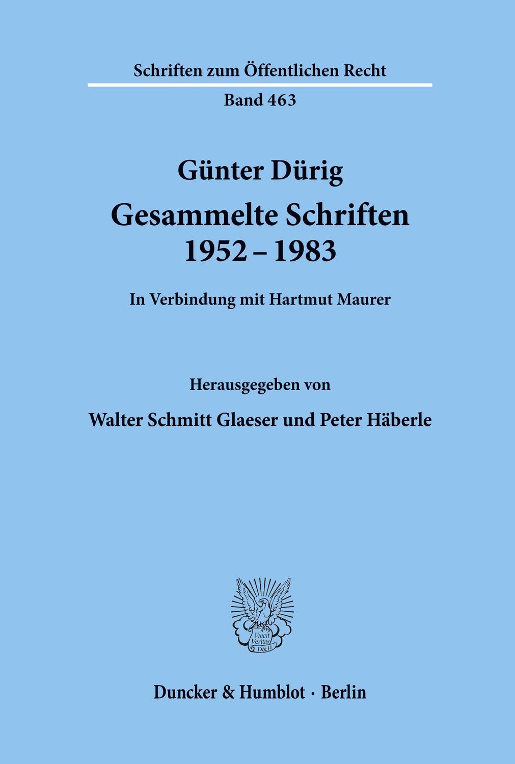 Cover: 9783428055944 | Gesammelte Schriften 1952 - 1983. | Günter Dürig | Taschenbuch | 1984