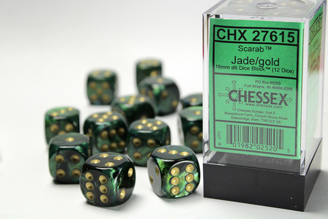Cover: 601982025205 | Scarab® 16mm d6 Jade/gold Dice Block™ (12 dice) | deutsch | Chessex