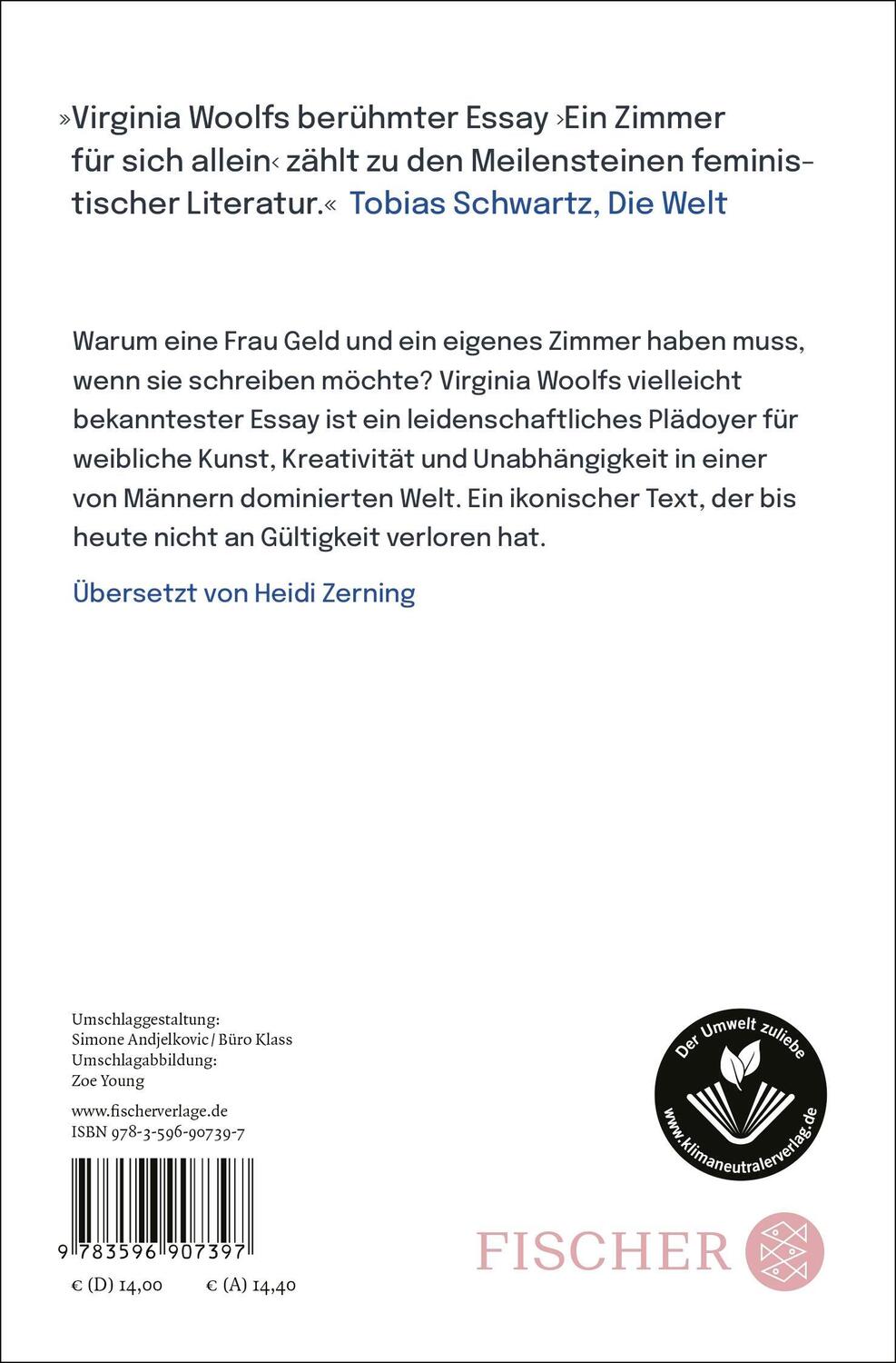 Rückseite: 9783596907397 | Ein Zimmer für sich allein | Essay | Virginia Woolf | Taschenbuch