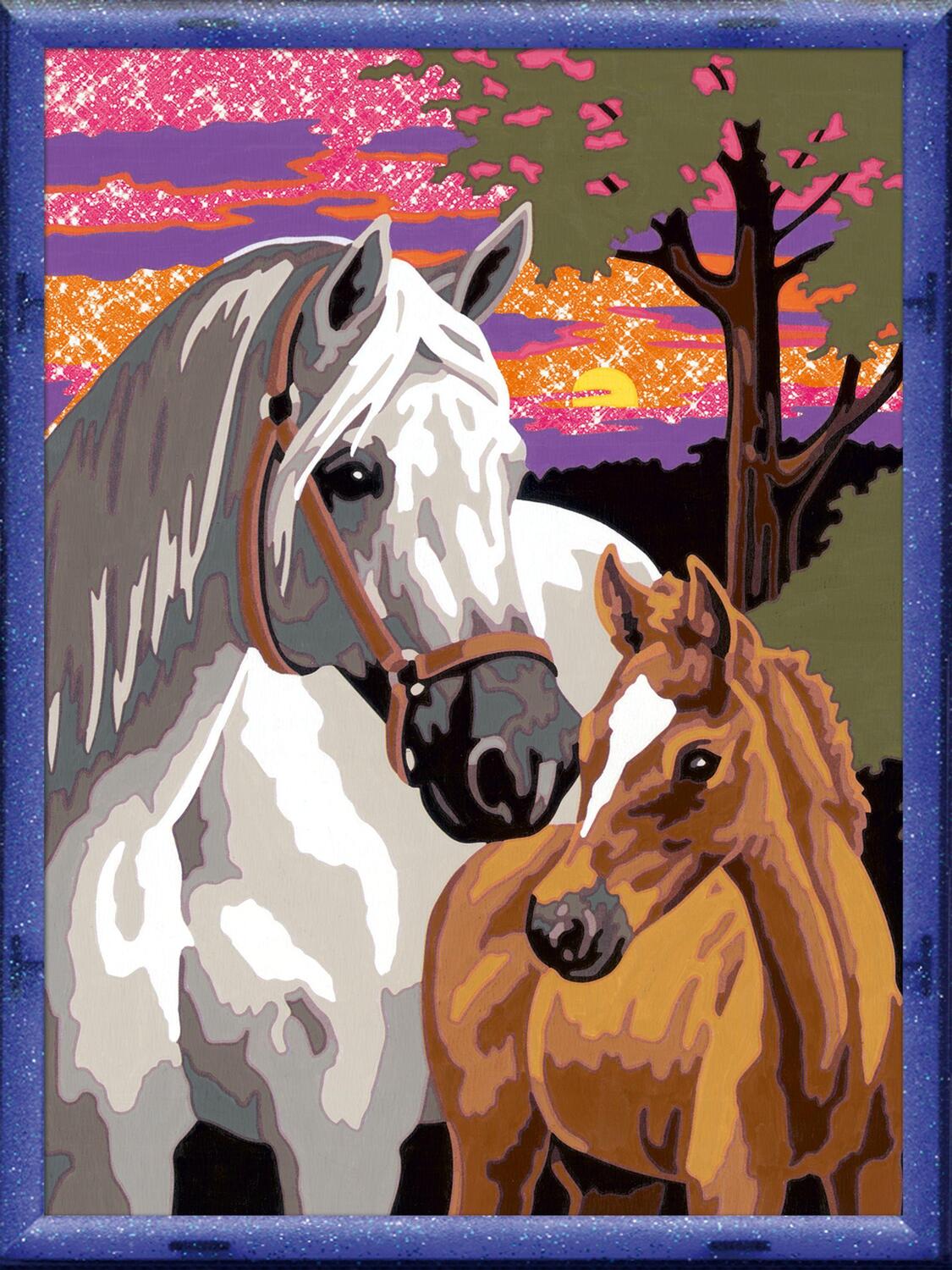 Bild: 4005556285686 | Pferde im Sonnenuntergang. Malen nach Zahlen Serie Pferd | Spiel
