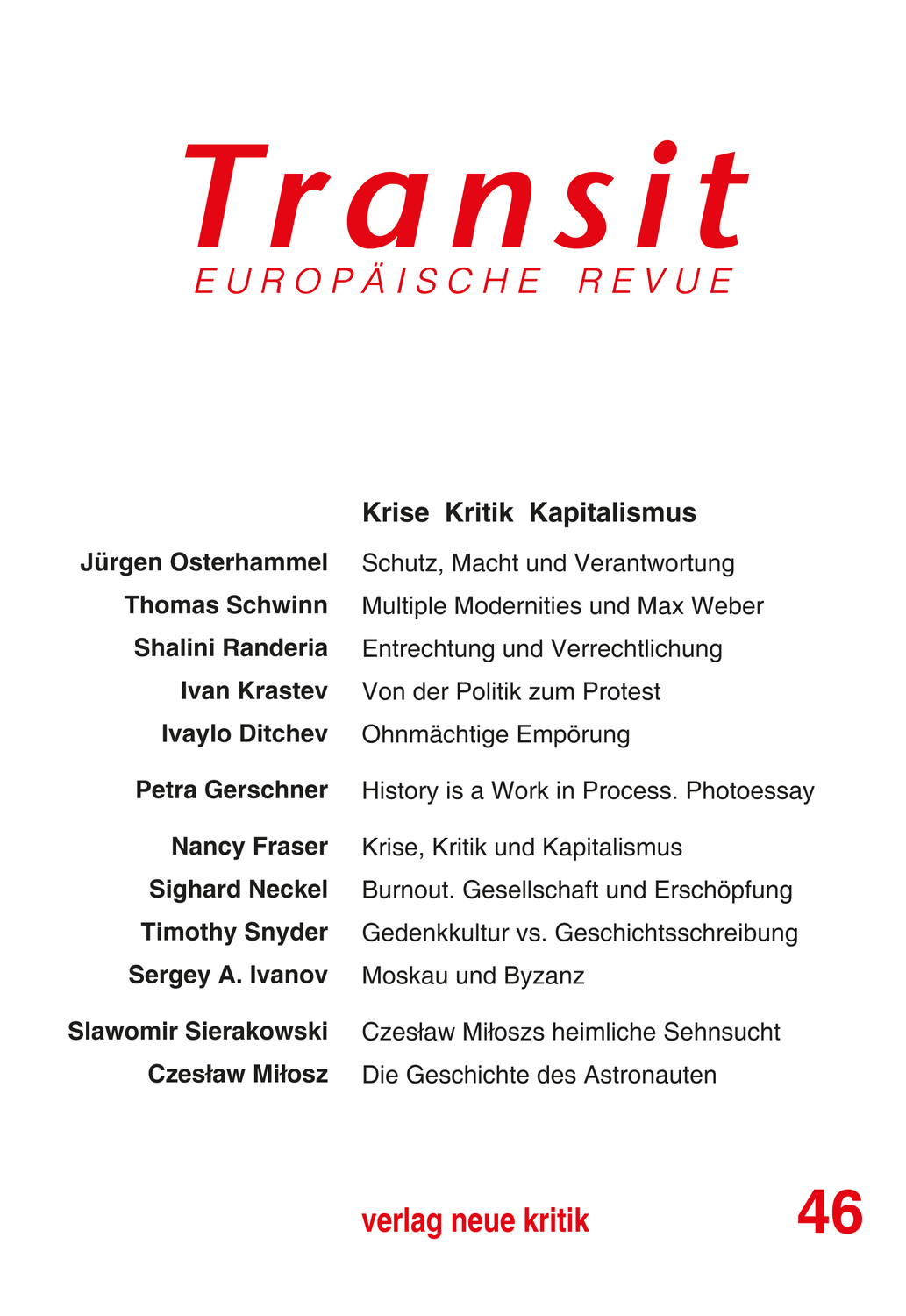 Cover: 9783801504090 | Transit 46. Europäische Revue | Krise Kritik Kapitalismus | Michalski