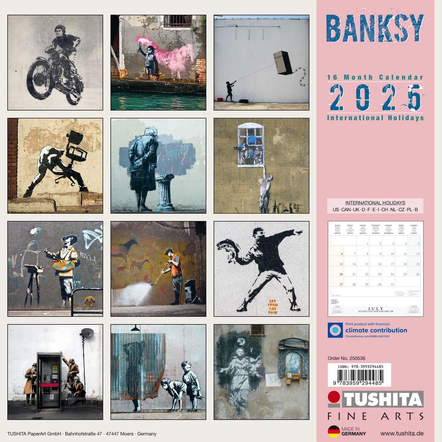 Rückseite: 9783959294485 | Banksy 2025 | Kalender 2025 | Kalender | Tushita Fine Arts | 28 S.