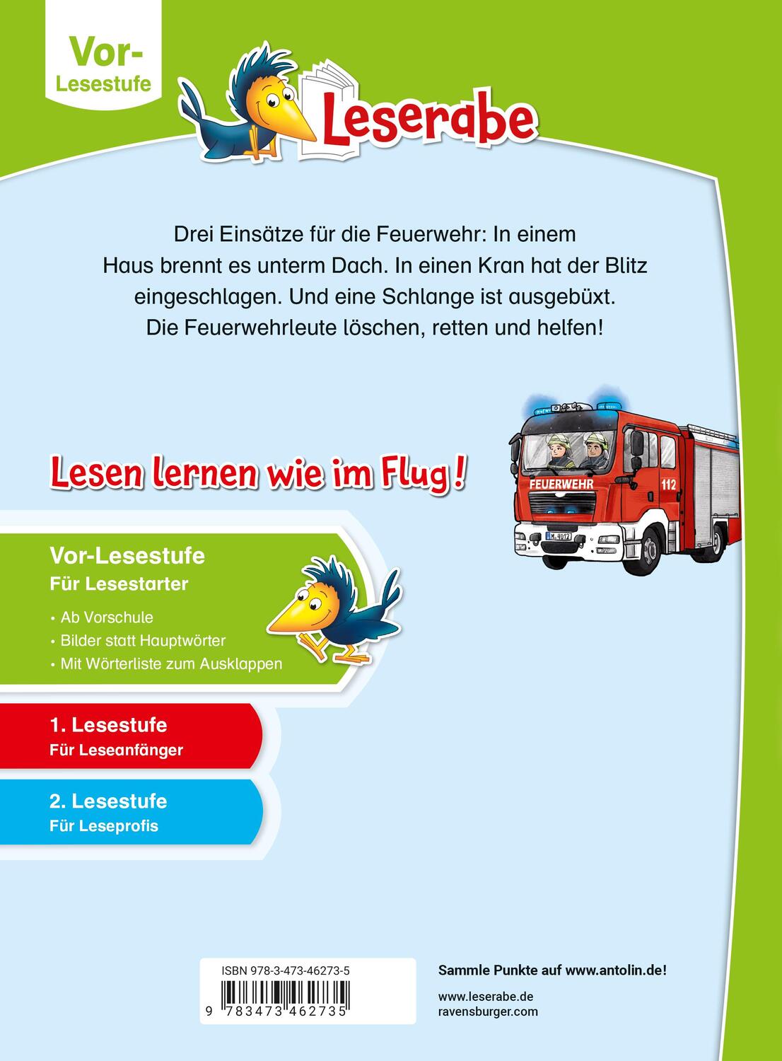 Rückseite: 9783473462735 | Feuerwehrgeschichten - Leserabe ab Vorschule - Erstlesebuch für...