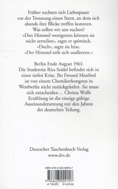 Rückseite: 9783423009157 | Der geteilte Himmel | Christa Wolf | Taschenbuch | Deutsch | 2001
