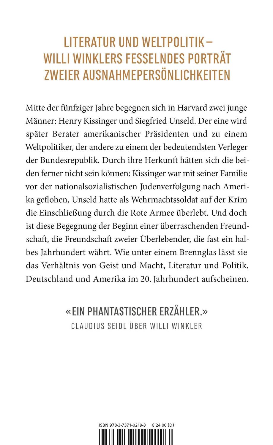 Rückseite: 9783737102193 | Kissinger &amp; Unseld | Willi Winkler | Buch | 304 S. | Deutsch | 2024