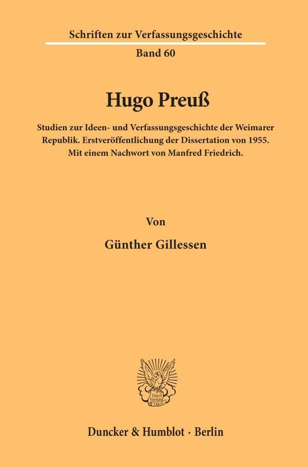 Cover: 9783428100194 | Hugo Preuß. | Günther Gillessen | Taschenbuch | 188 S. | Deutsch