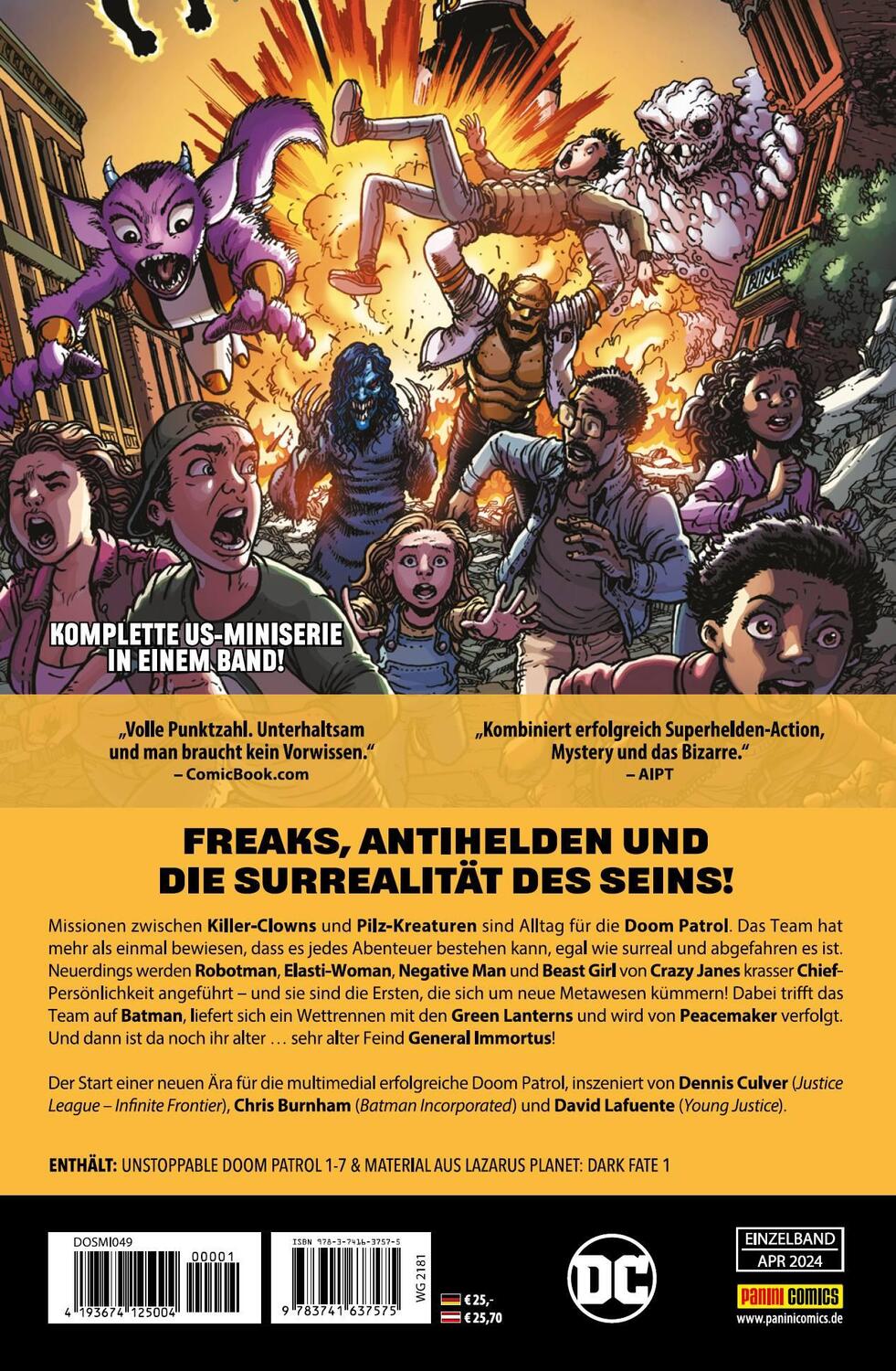 Rückseite: 9783741637575 | Doom Patrol: Willkommen im Club der Freaks | Dennis Culver (u. a.)