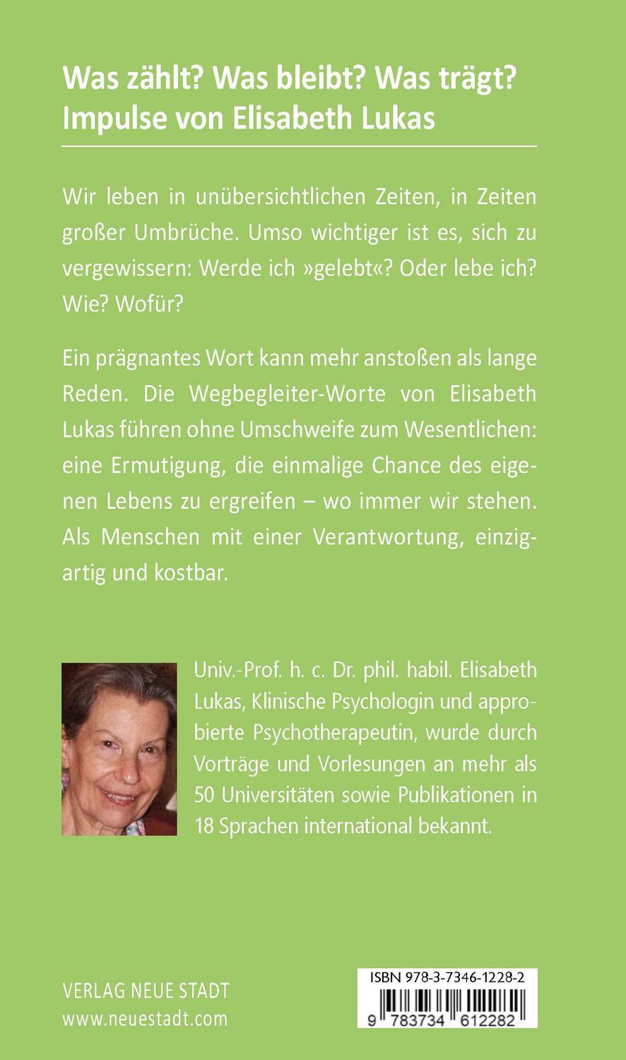 Rückseite: 9783734612282 | Was wirklich zählt - Worte als Wegbegleiter | Elisabeth Lukas | Buch