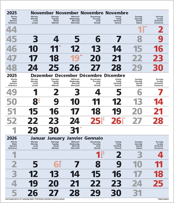 Bild: 9783731877547 | 3-Monats-Planer Comfort Blau 2025 | Korsch Verlag | Kalender | 12 S.